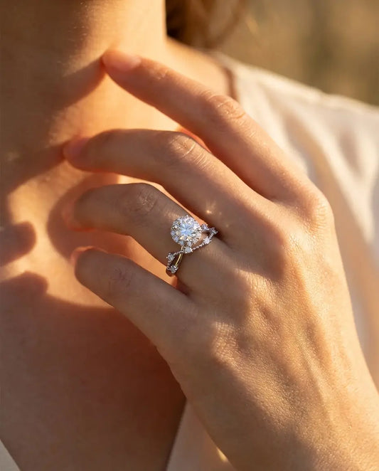 0.8ct Round Halo Moissanite Ring - Vintage Twisted Band in Sterling Silver - IfShe Jewelry