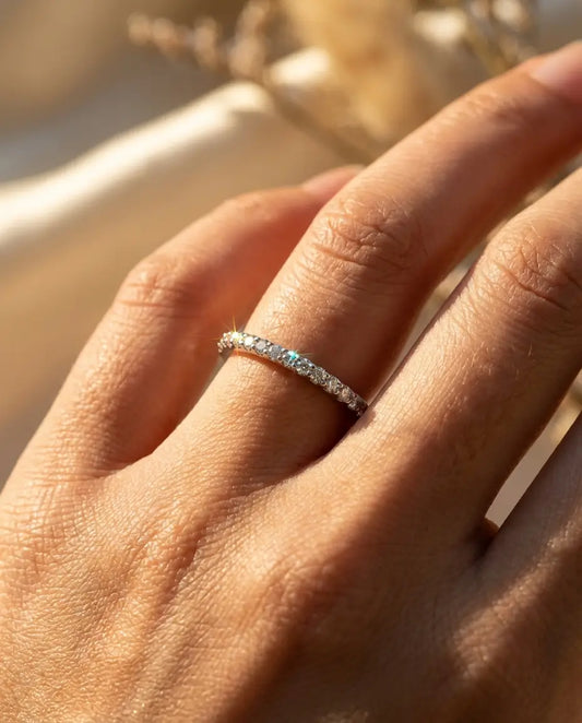 1.3mm Moissanite Pave Wedding Band - Dainty Sterling Silver Stacking Ring - IfShe Jewelry