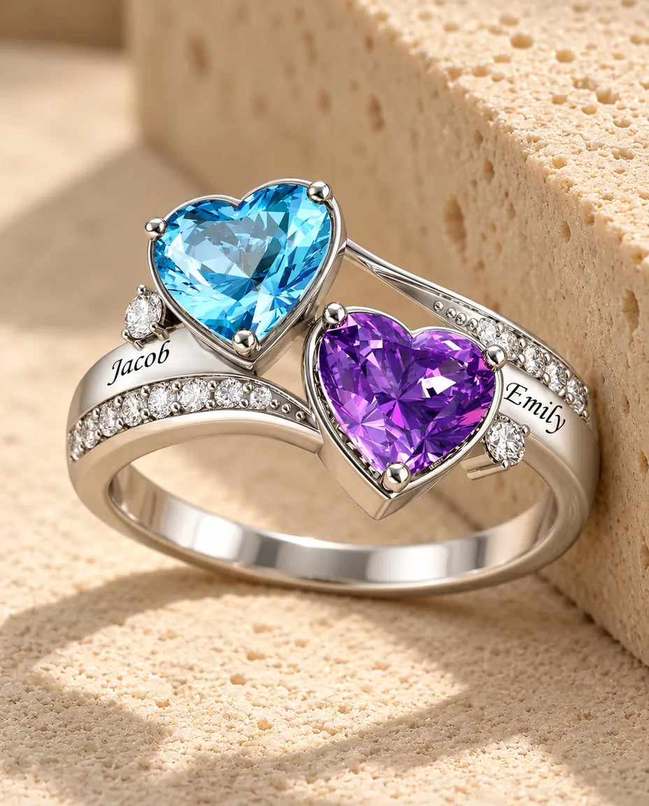 2 Birthstone Name Ring - in sterling silver