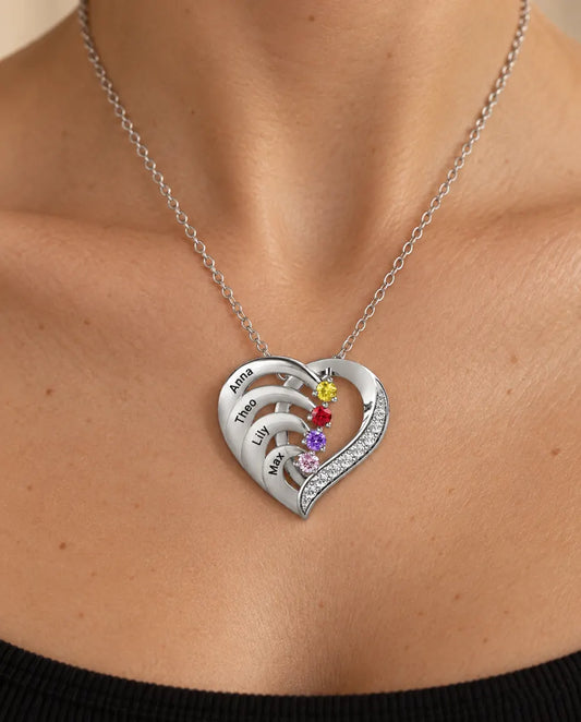 Personalized 4 Name Birthstone Necklace - worn on a model