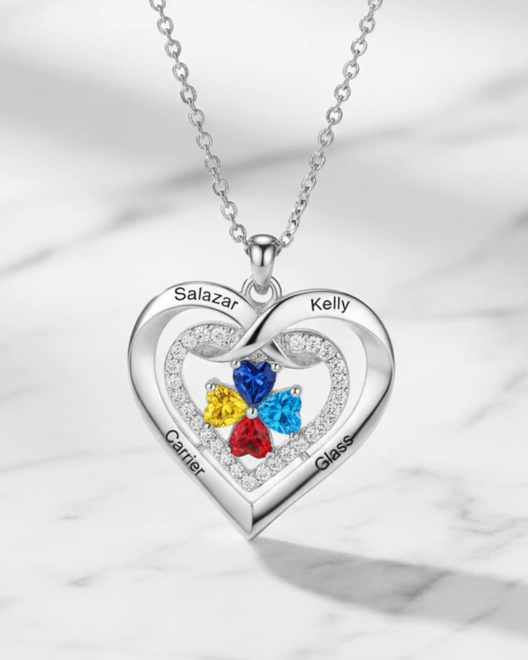 Personalized Heart Birthstone Necklace for Her โ Engrave 2-4 Names & Stones IfShe Jewelry