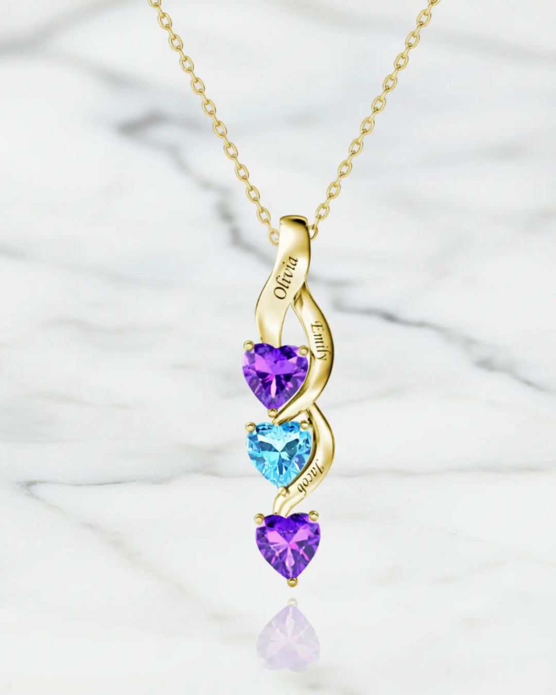 Personalized Intertwined Hearts Necklace for Mom - 3 Birthstones & Names IfShe Jewelry