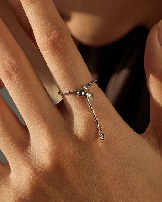 Adjustable moissanite chain ring in 925 sterling silver