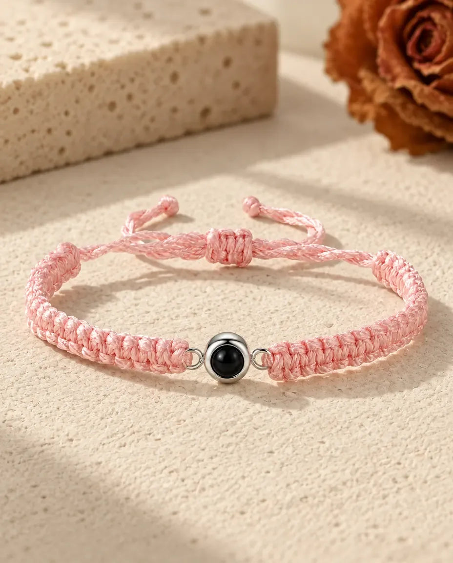 Braided Photo Projection Bracelet - in pink