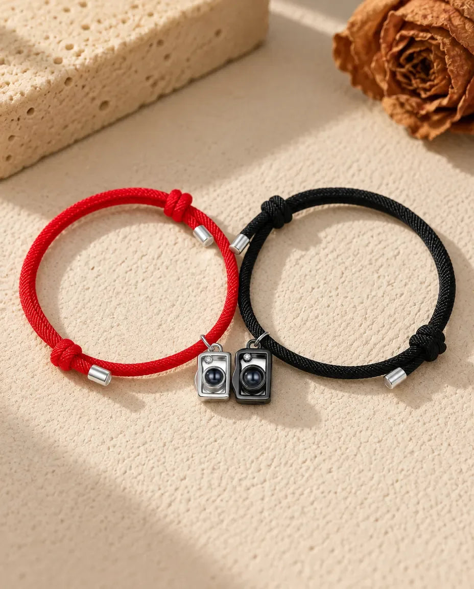 Photo Projection Couple Bracelet - matching pair laid flat