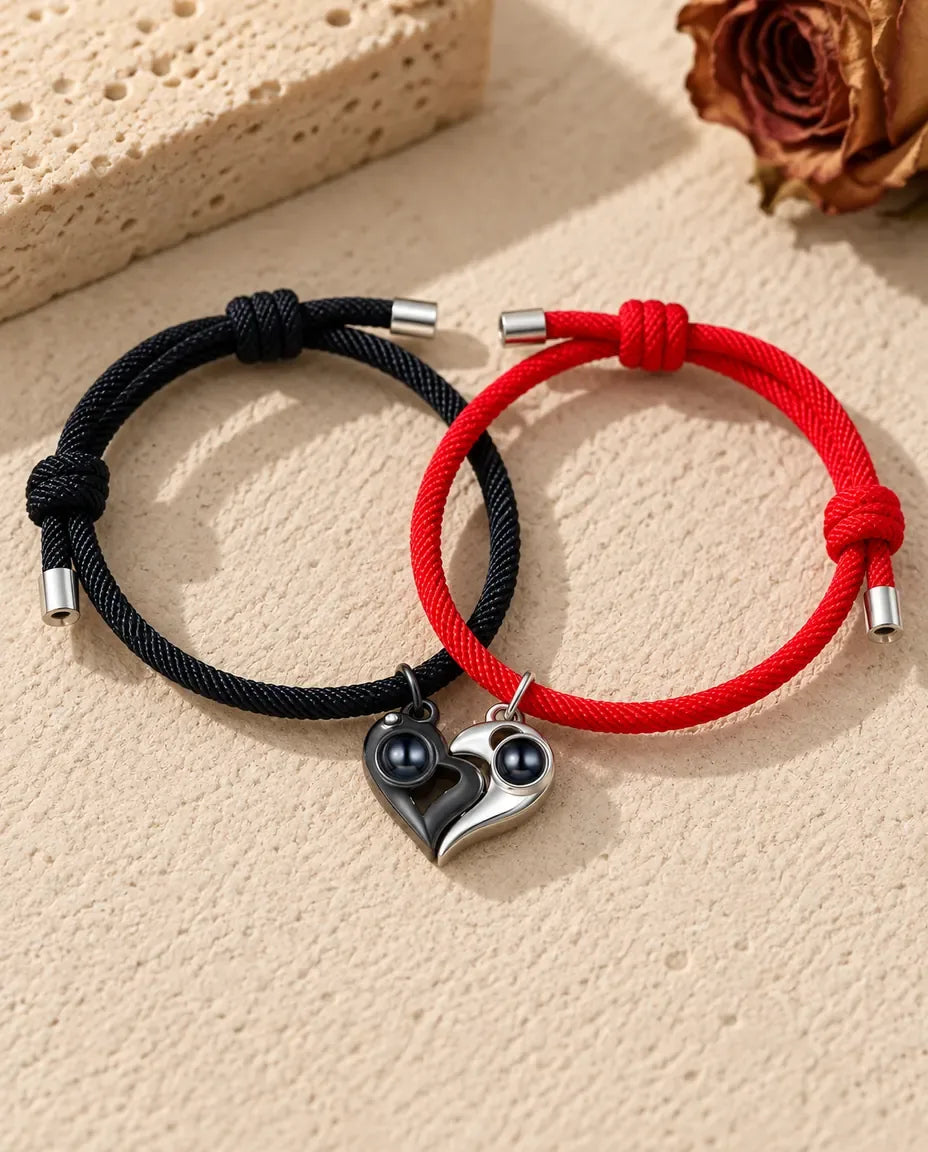 Photo Projection Couple Bracelet - matching pair laid flat