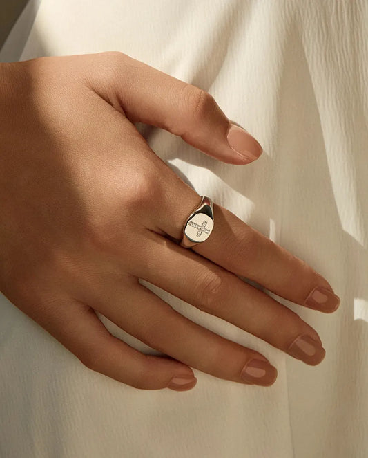 Moissanite cross signet ring in 925 sterling silver with pavé D color stones