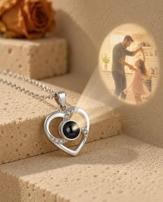 Personalized Photo Projection Necklace with Picture Inside - projecting the hidden photo onto a wall
