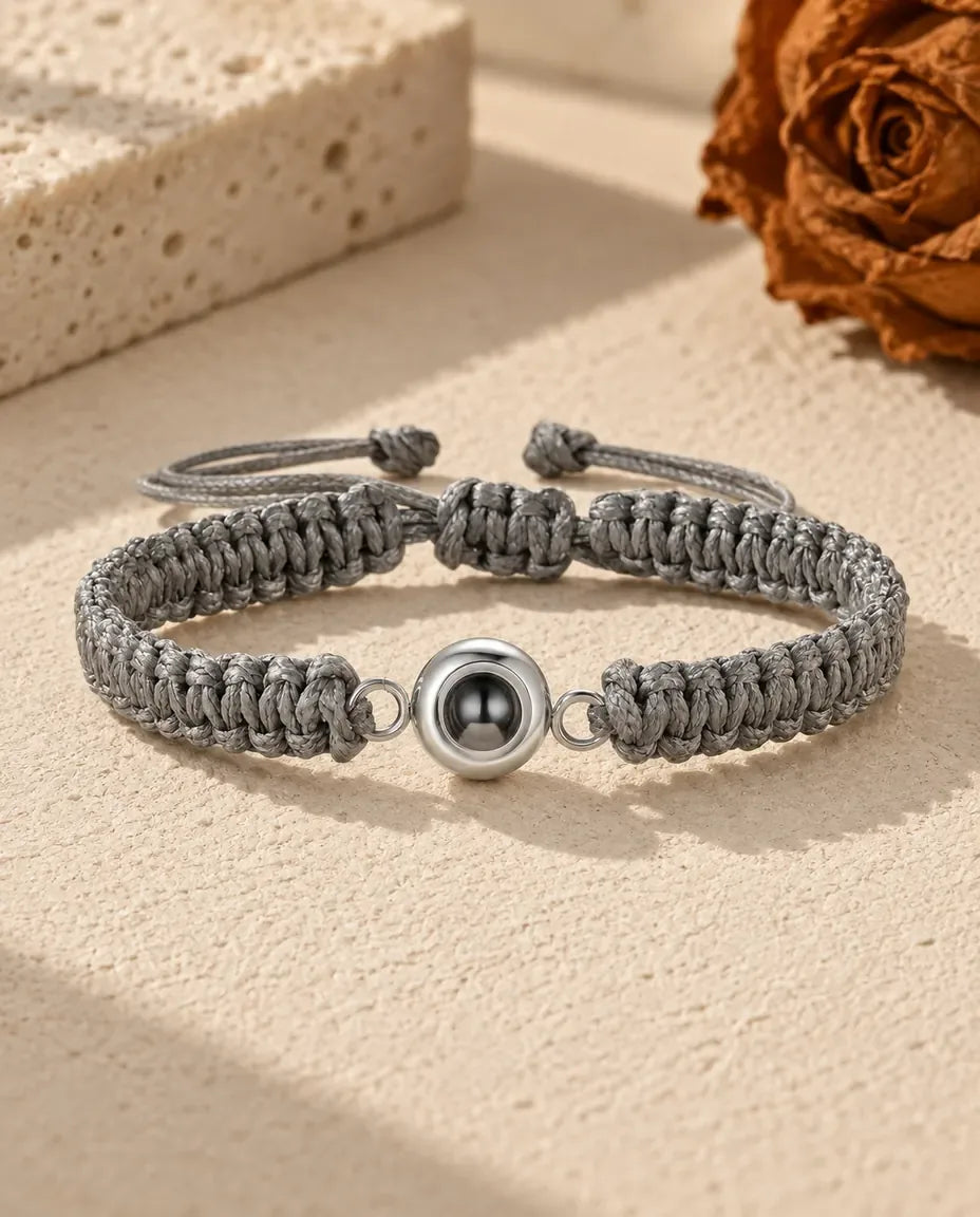 Braided Photo Projection Bracelet with Picture Inside - in gray
