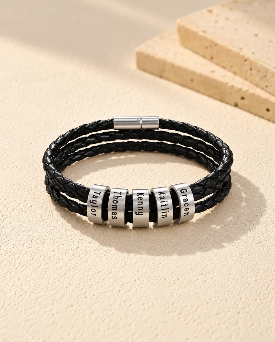Personalized Men's Leather Bracelet - front view