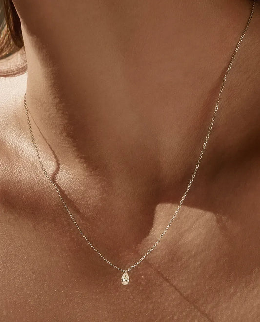Dainty Moissanite Teardrop Necklace – 0.3ct Pear Pendant in 925 Sterling Silver, Minimalist
