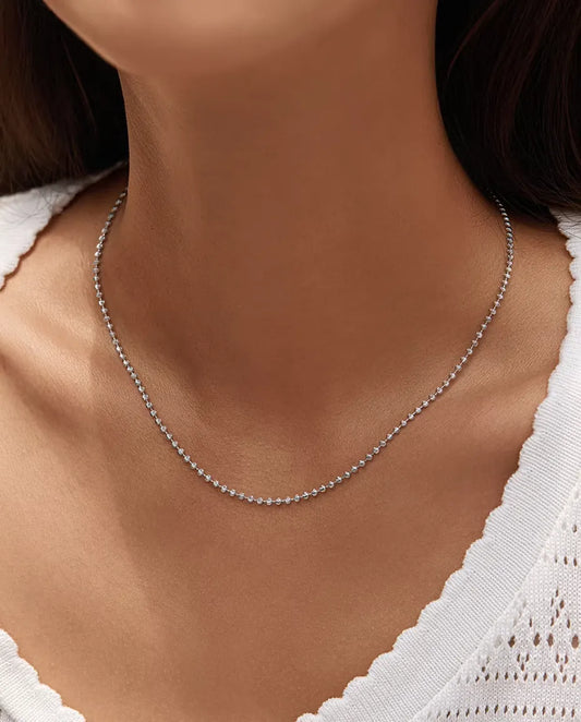 Bead Chain Necklace in 925 Sterling Silver - worn on a model