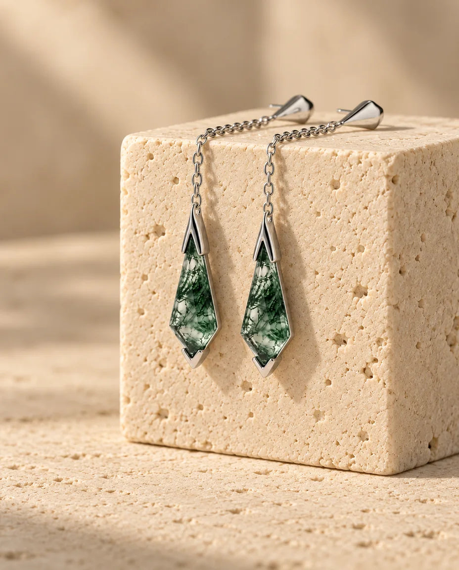 Moss Agate Earrings - the pair of earrings