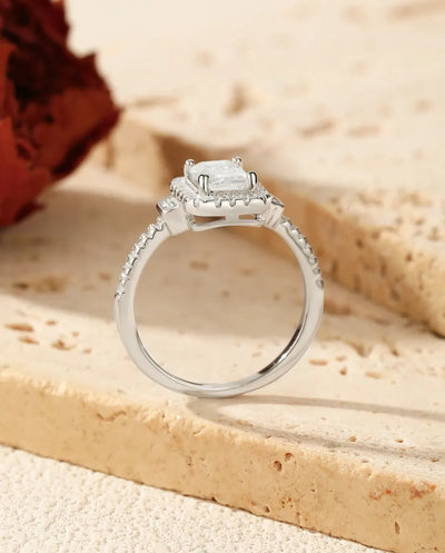 Emerald Cut Halo Engagement Ring – 1 Ct D Color Moissanite on 925 Sterling Silver, Art Deco Ring for Women