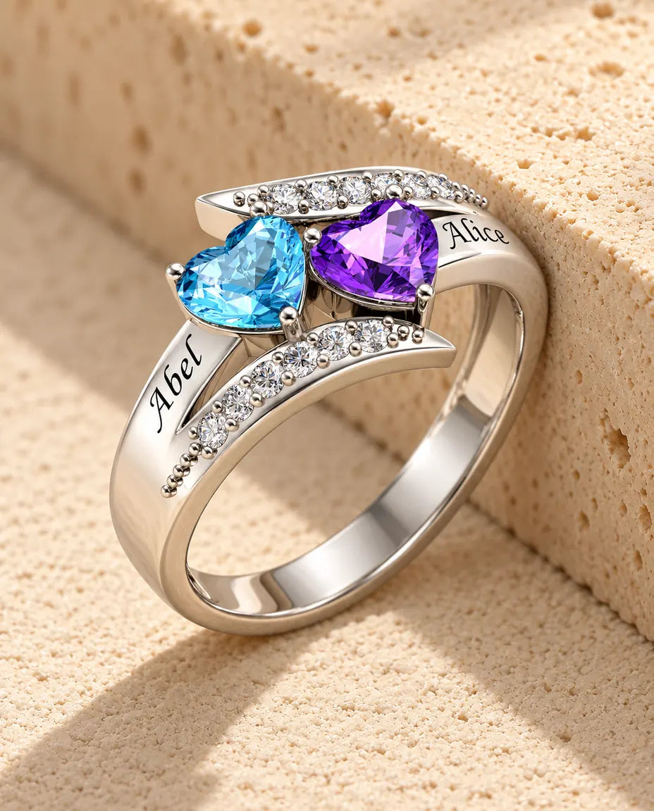 2 Birthstone Name Ring - in sterling silver