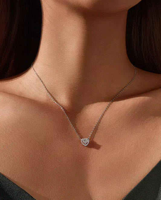 Heart Moissanite Jewelry Set in 925 Sterling Silver - necklace worn on a model