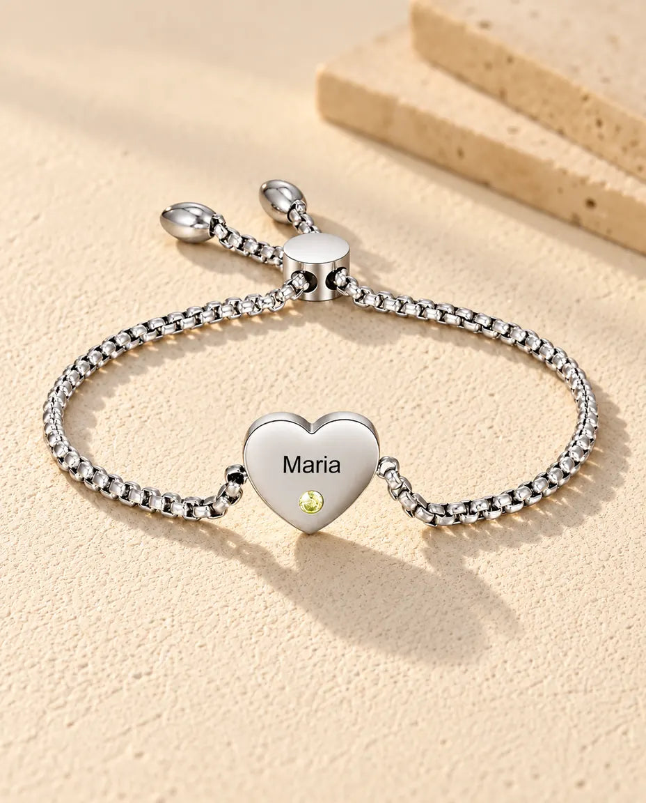 Personalized Heart Birthstone Bracelet - front view