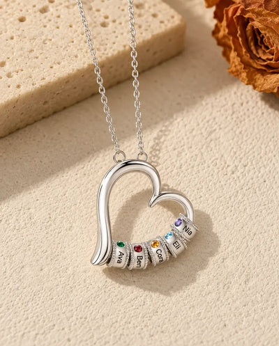 Personalized Birthstone Necklace for Mom – Open Heart Pendant, Custom Names & Birthstones, Mother's Day Gift for Grandma