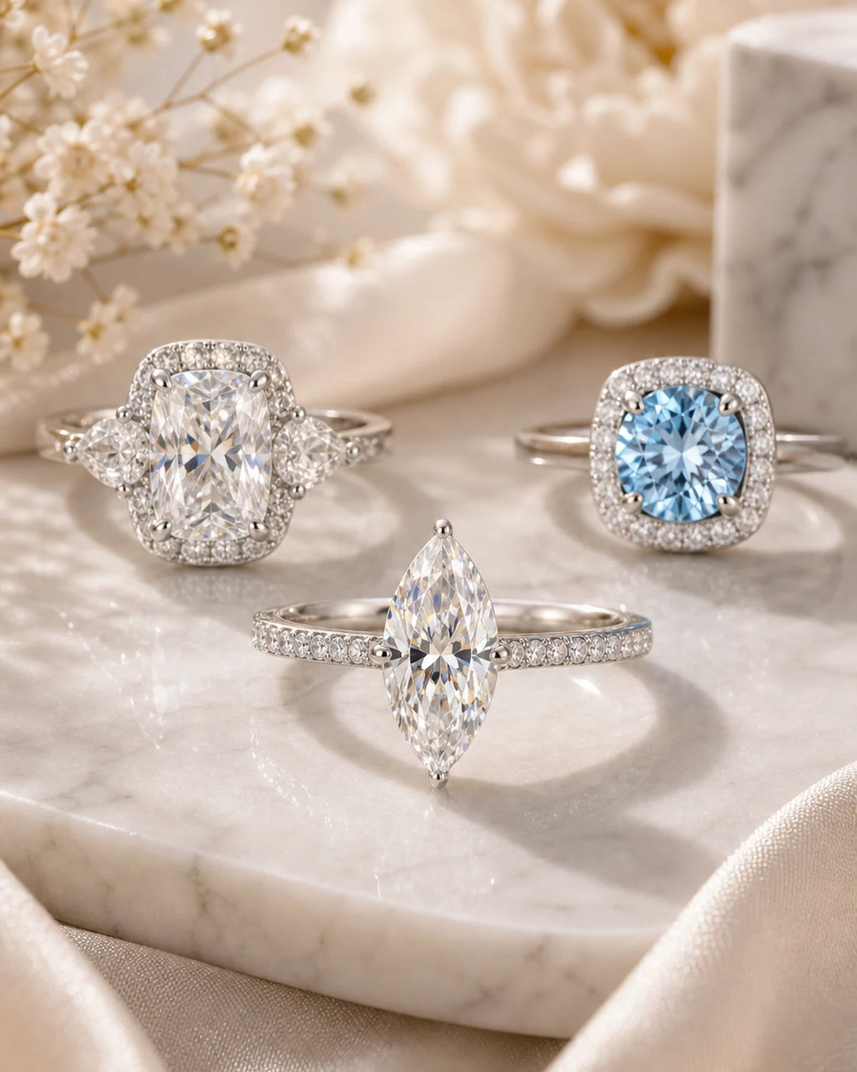 IfShe moissanite rings in refined bridal styling with clean sparkle.
