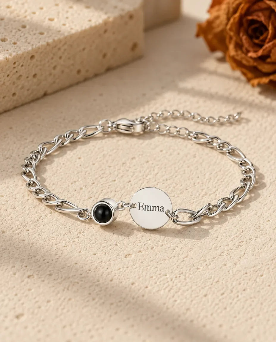 Personalized Photo Projection Bracelet - front view in silver