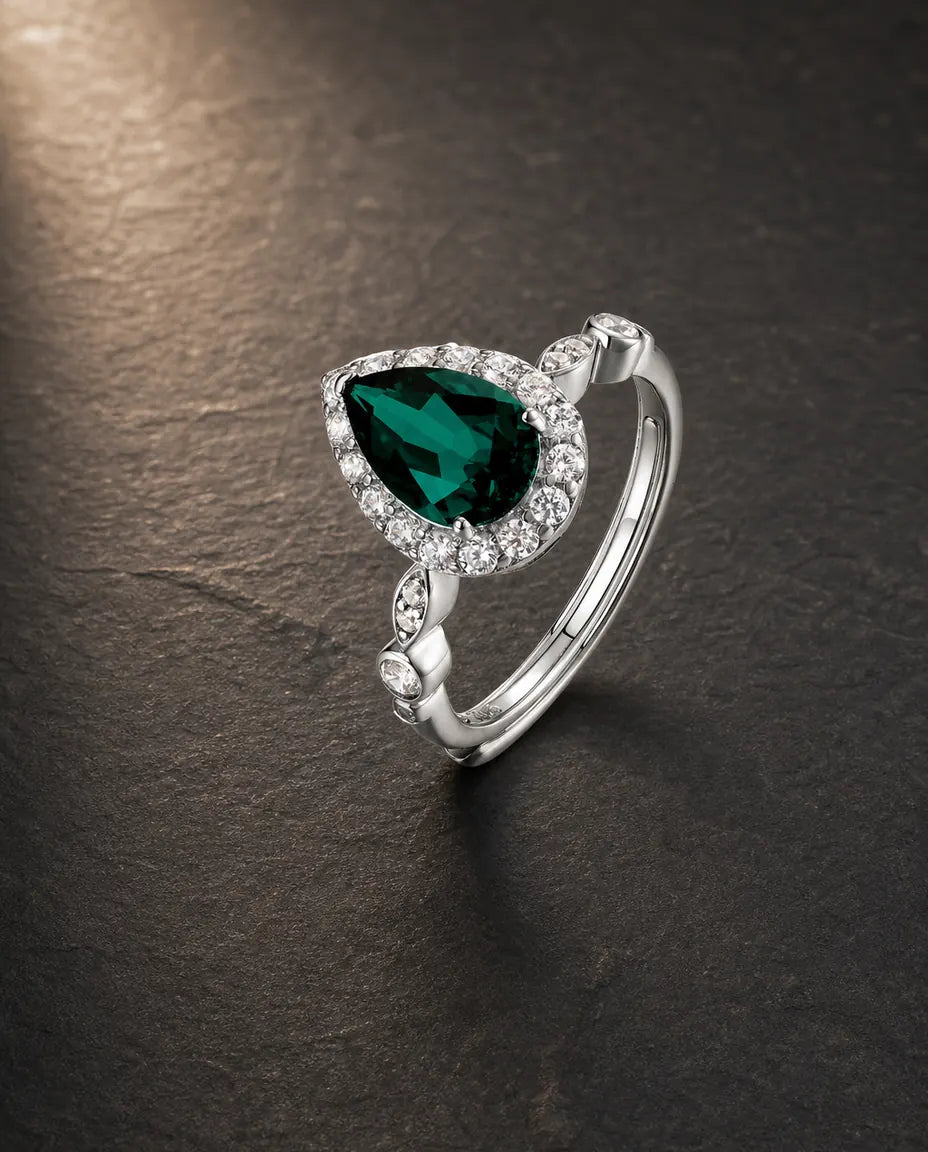 Lab emerald gemstone multi-angle ring in 925 sterling silver