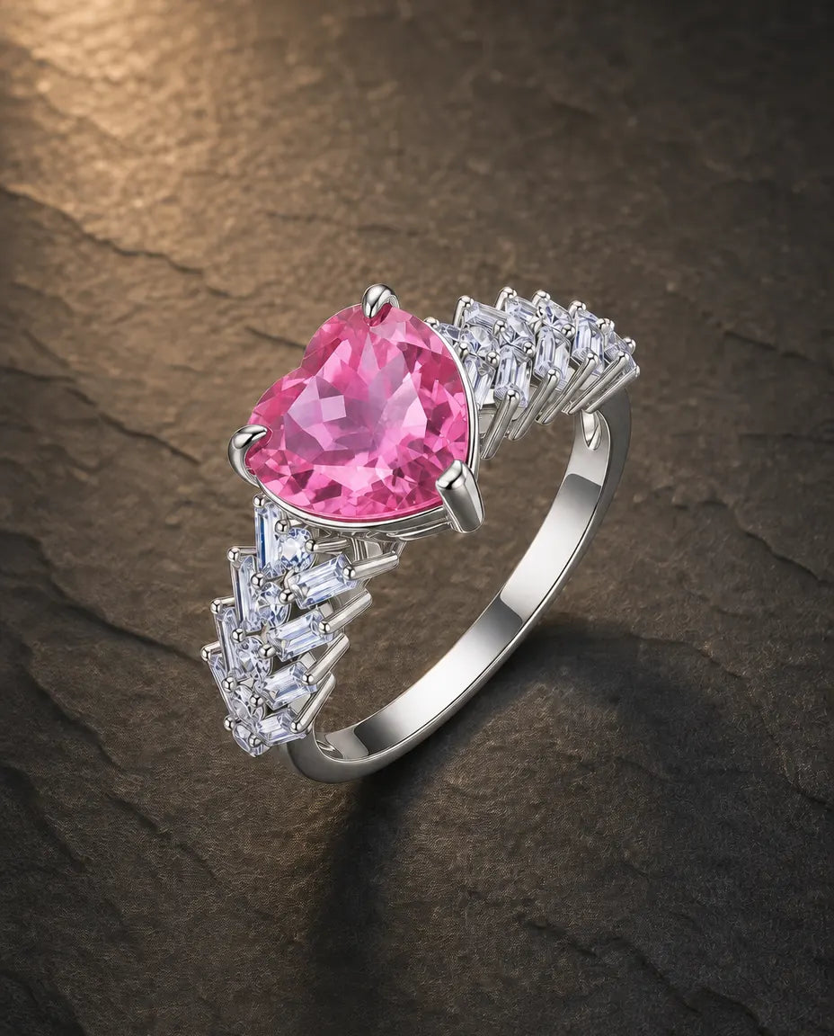 Lab padparadscha gemstone multi-angle ring in 925 sterling silver