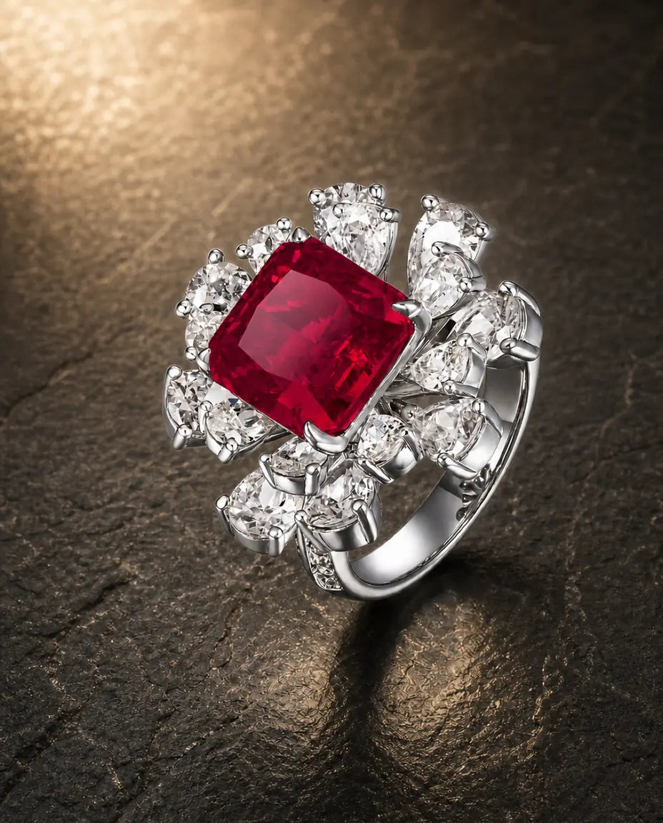 Lab ruby gemstone ring in 925 sterling silver
