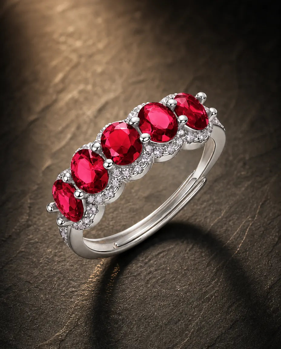 Lab ruby gemstone multi-angle ring in 925 sterling silver