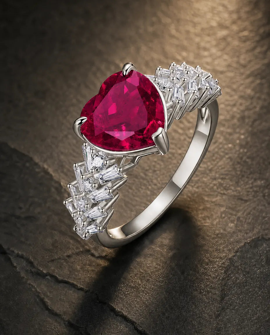 Lab ruby gemstone ring in 925 sterling silver