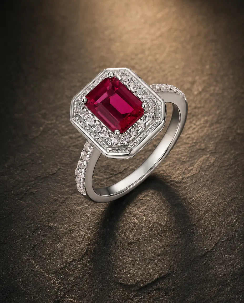 Lab ruby gemstone ring in 925 sterling silver