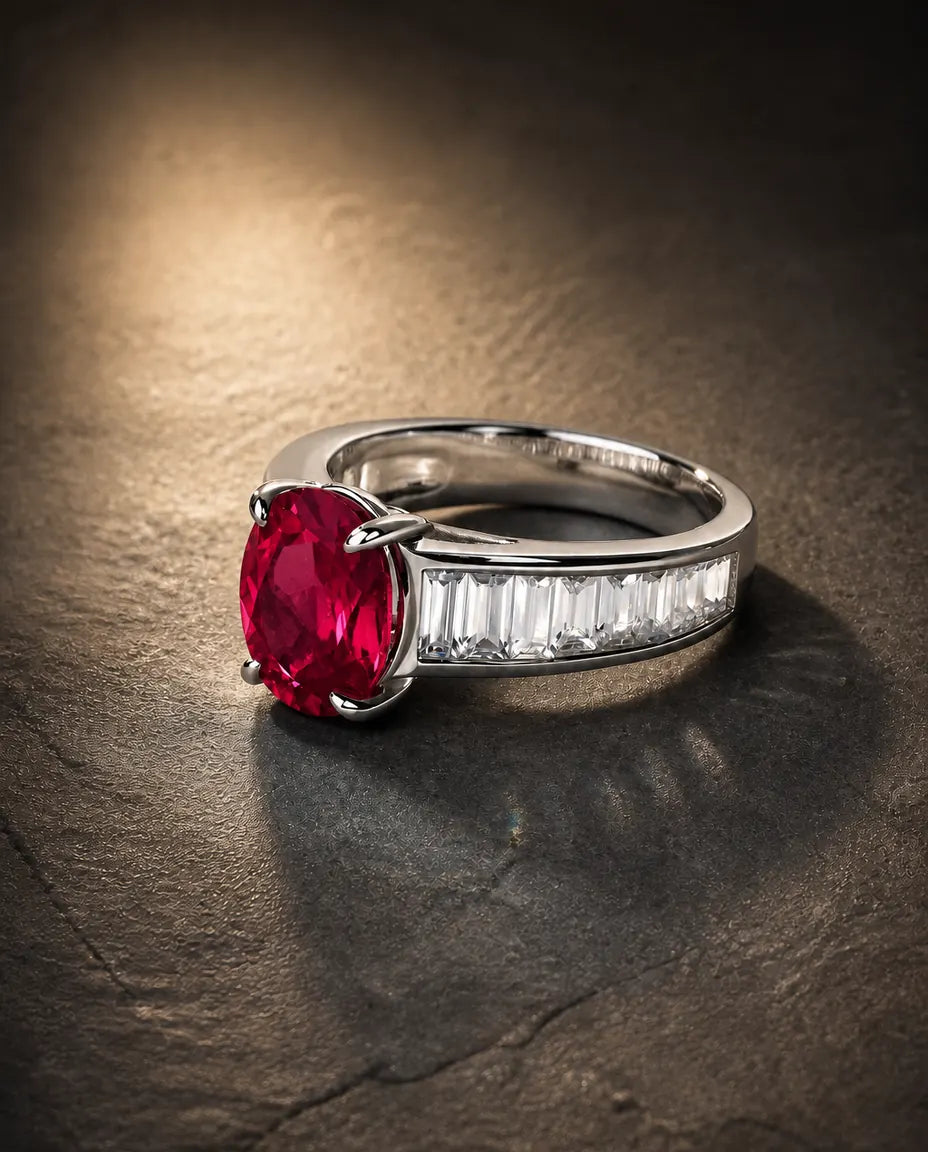 Lab ruby gemstone multi-angle ring in 925 sterling silver