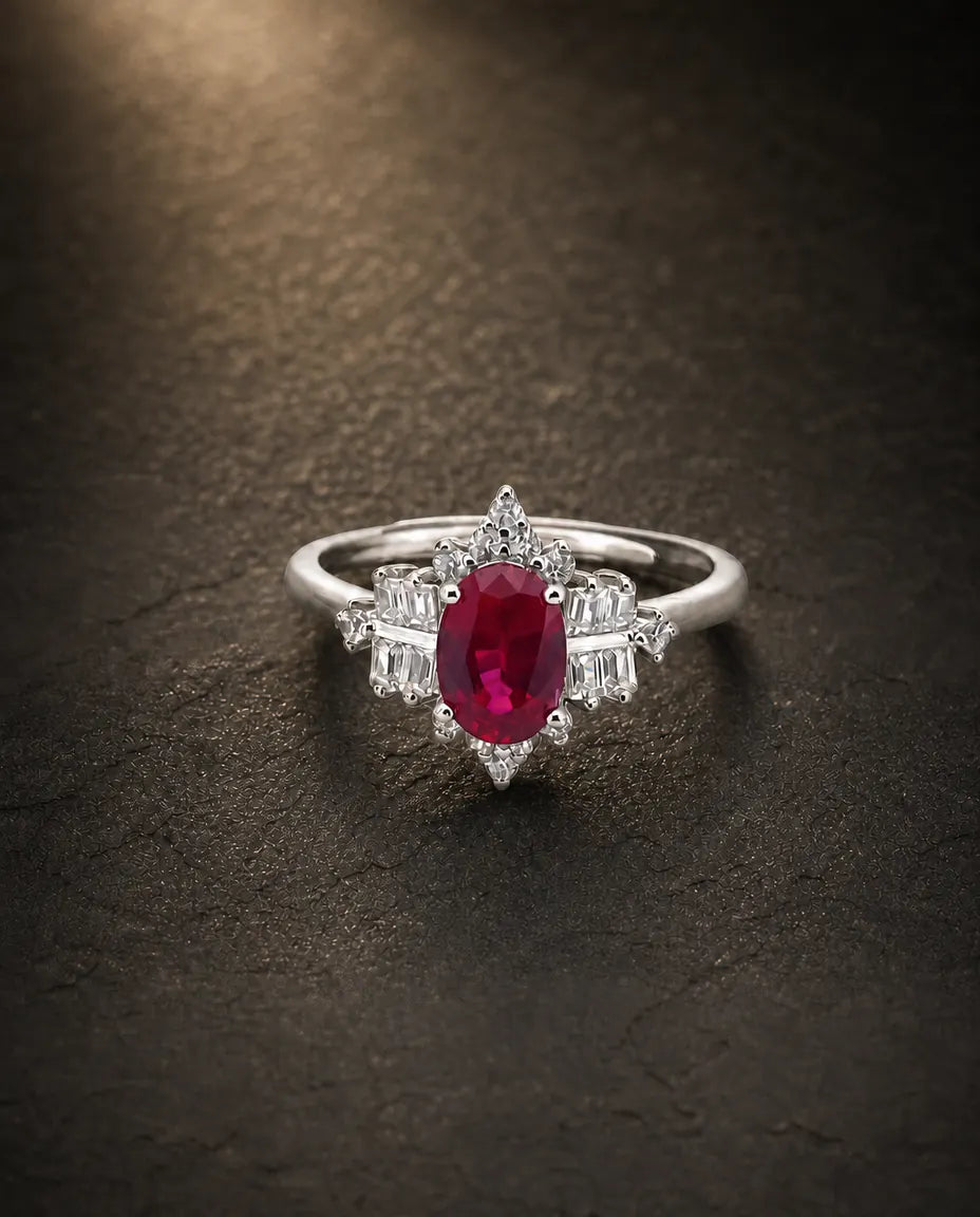 Lab ruby gemstone multi-angle ring in 925 sterling silver