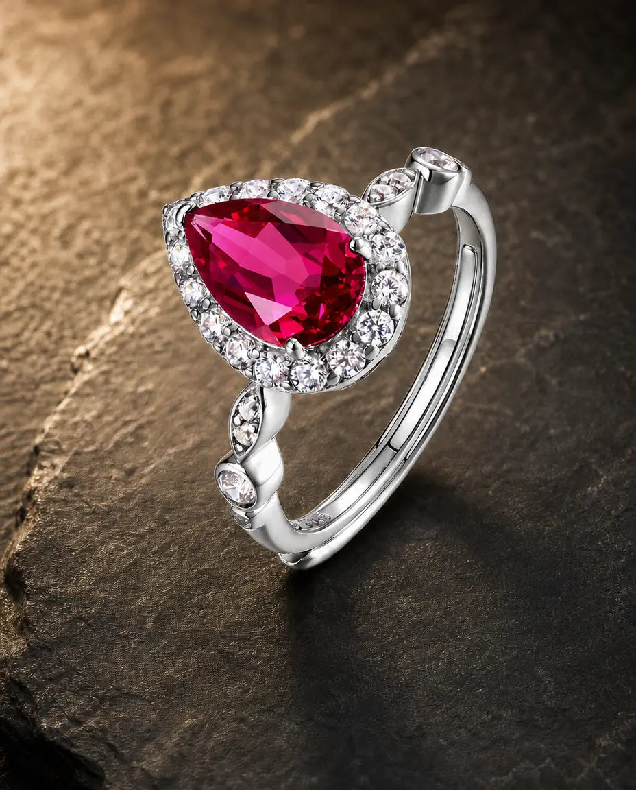 Lab ruby gemstone ring in 925 sterling silver