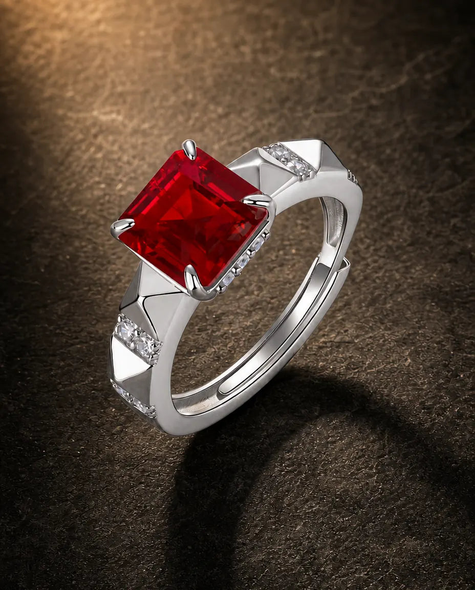 Lab ruby gemstone ring in 925 sterling silver