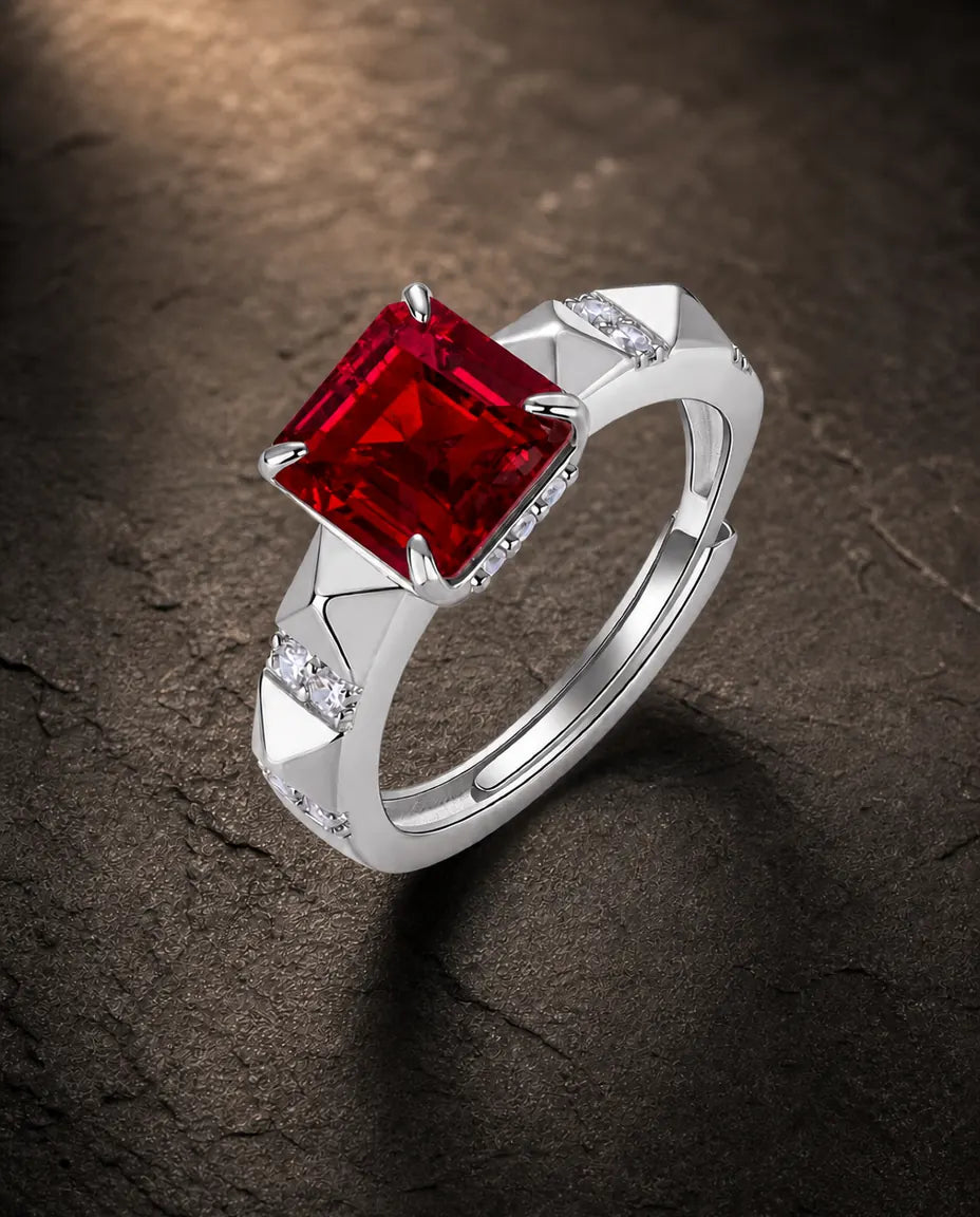 Lab ruby gemstone multi-angle ring in 925 sterling silver
