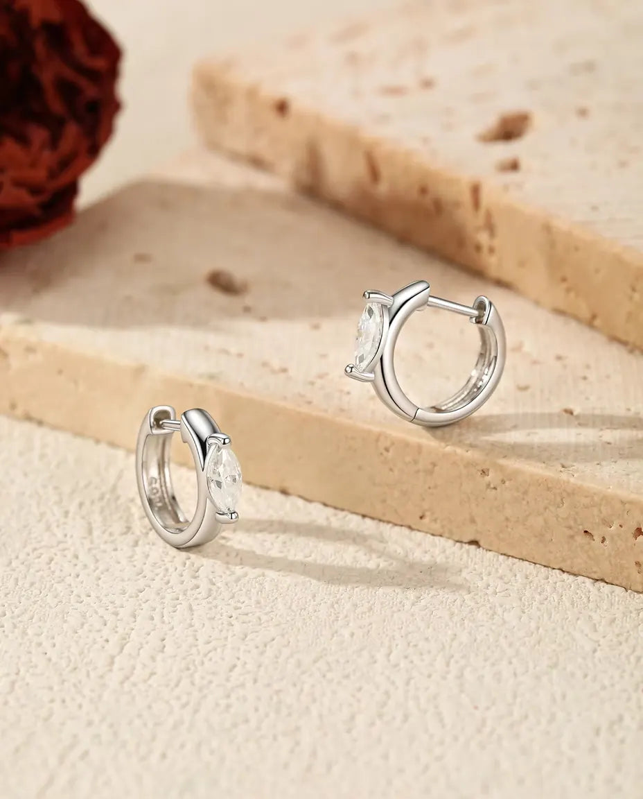 Marquise moissanite huggie earrings in 925 sterling silver