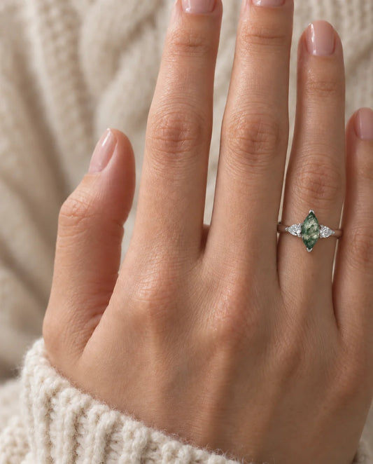 Moss Agate Ring - worn on the hand