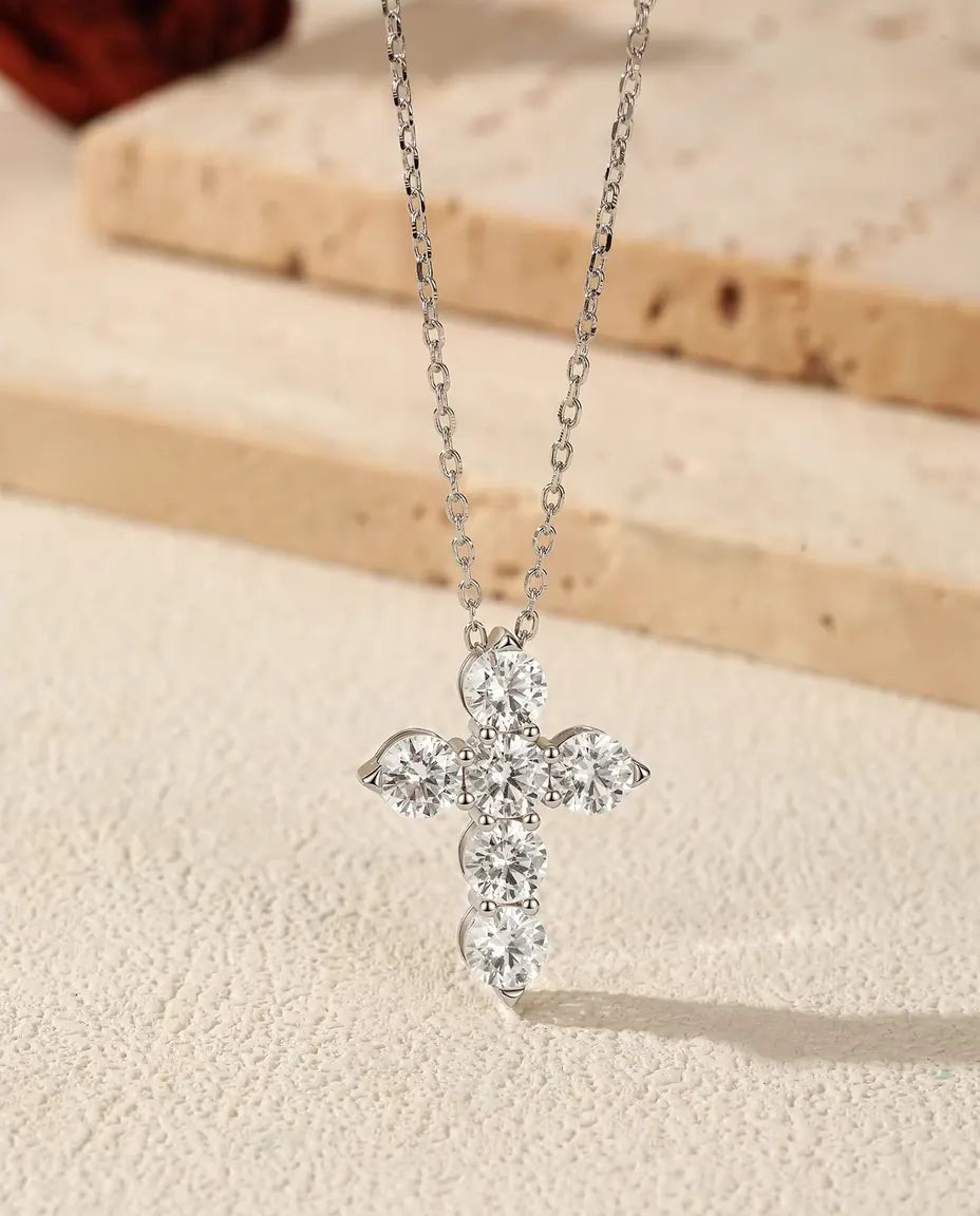 Moissanite cross necklace in 925 sterling silver