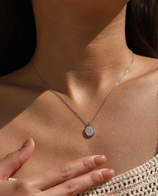 Moissanite Pavé Necklace – Oval Cluster Pendant in 925 Sterling Silver, D Color VVS1 Vintage