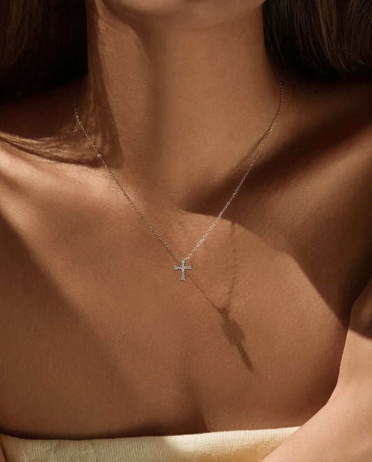 Moissanite Cross Necklace – D Color VVS1 Pavé Cross Pendant in 925 Sterling Silver, Faith