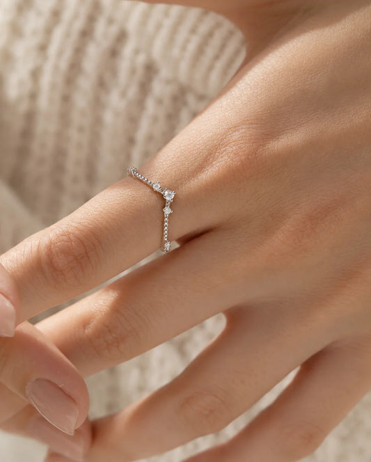 Sterling Silver Moissanite Wedding Band Ring - worn on the hand
