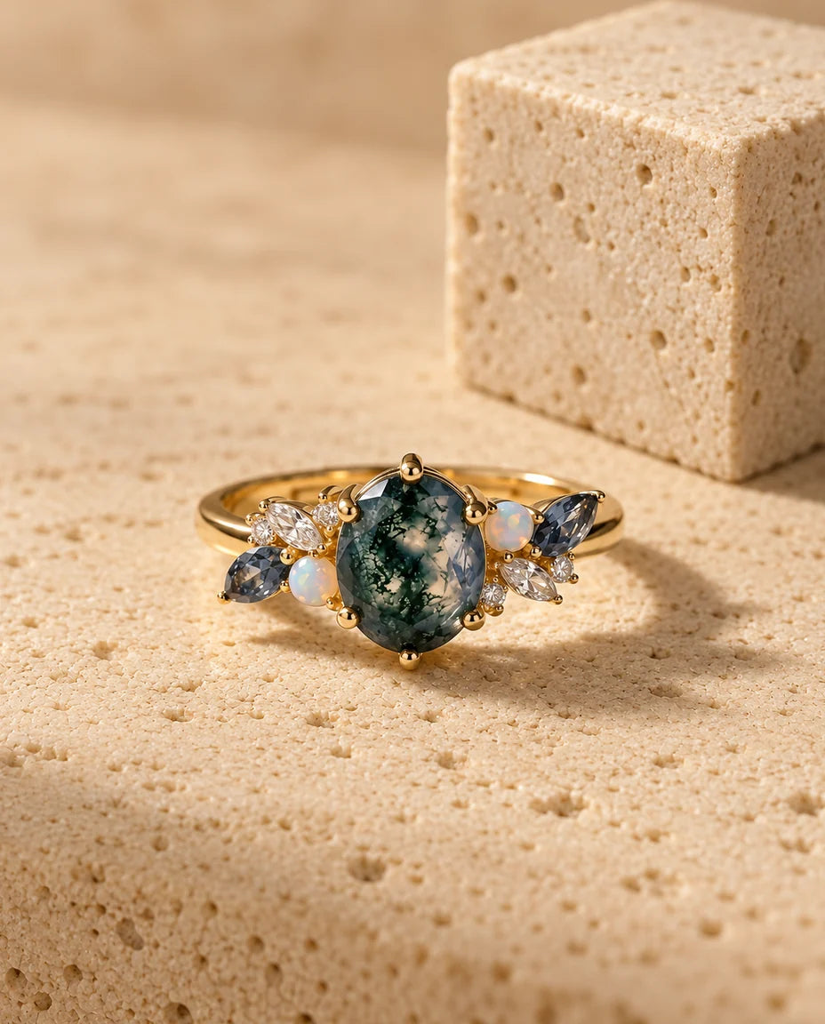 Moss Agate Ring - front view