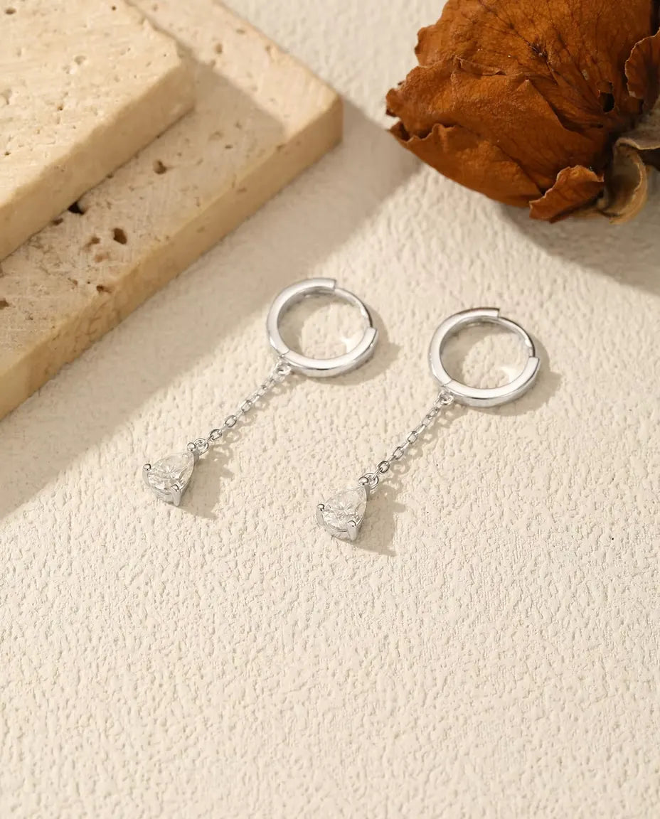 Pear Moissanite Huggie Drop Earrings