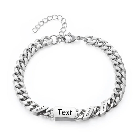Personalized Stainless Steel Engraved Men's Bracelet with 1-6 Custom Names