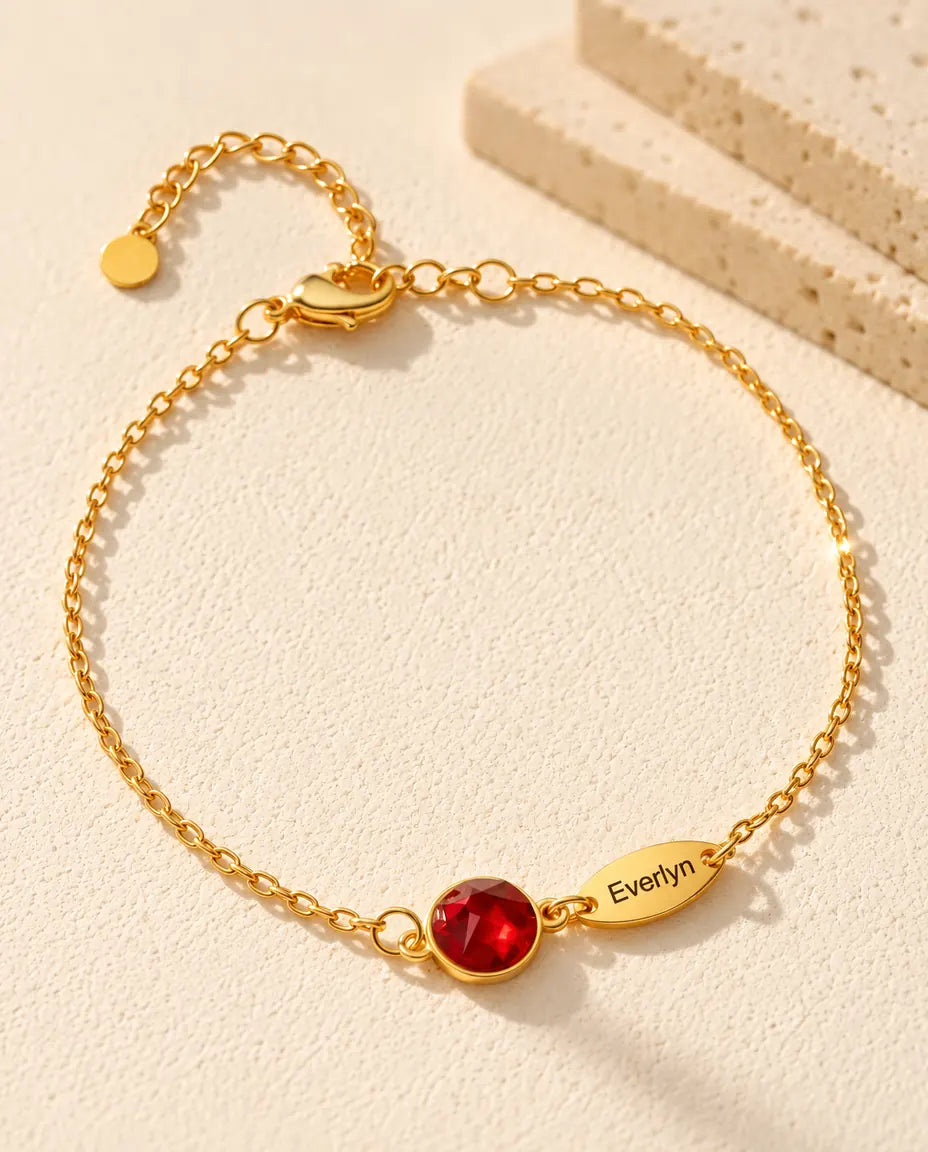 Personalized Birthstone Bracelet with Name - front view