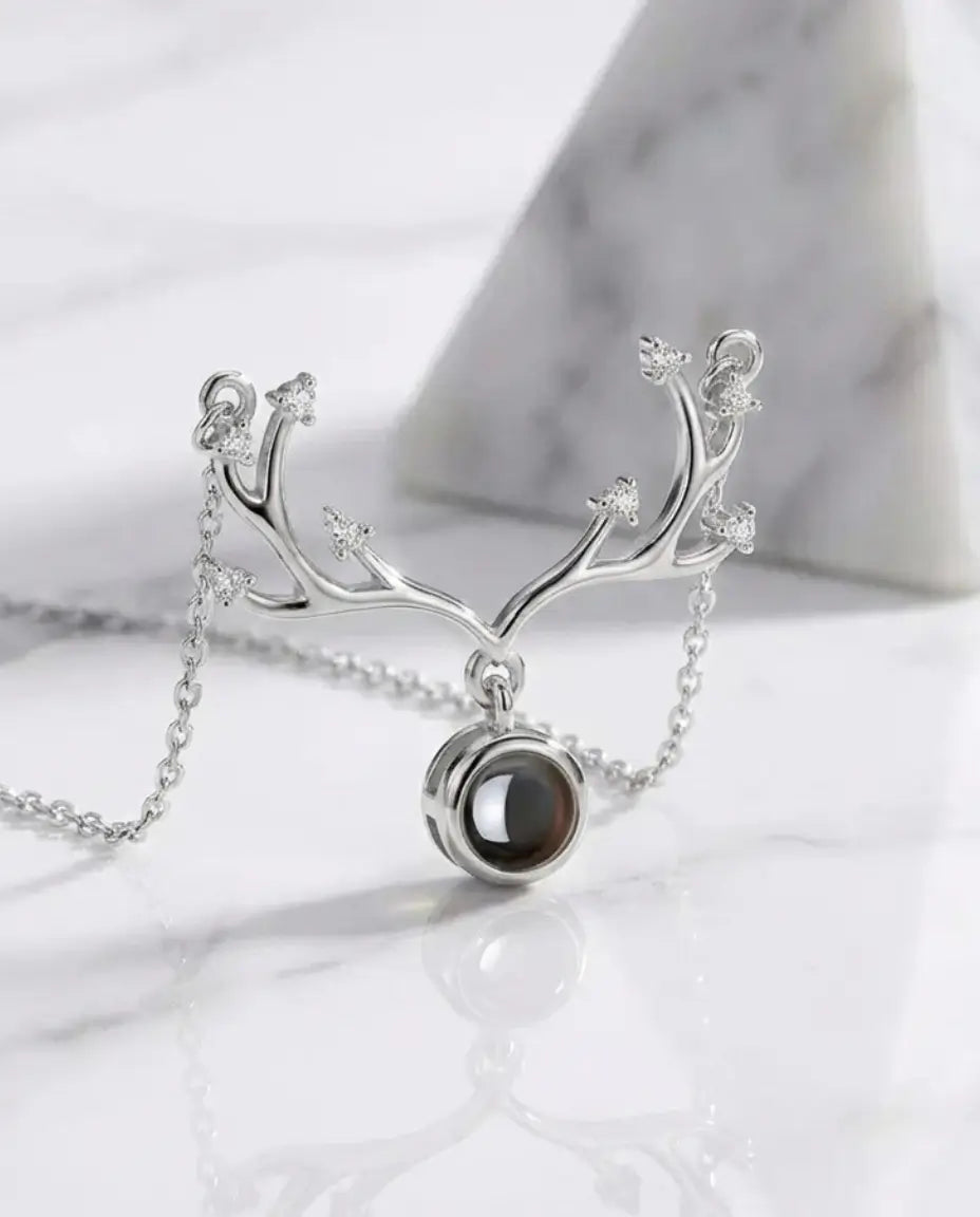 Personalized Deer Antler Photo Projection Necklace - Hidden Picture Pendant IfShe
