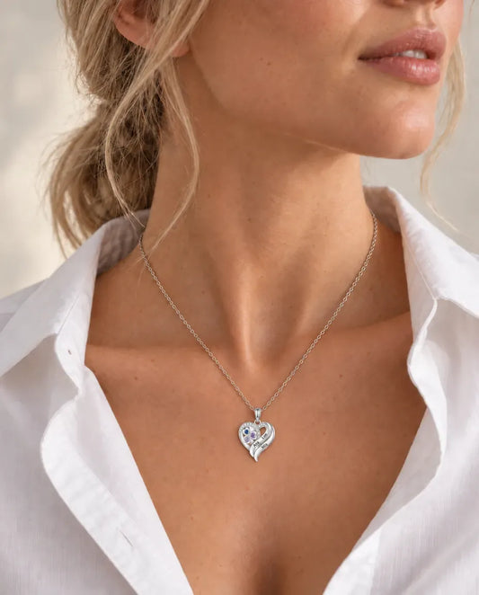 Personalized Heart Clover Birthstone Necklace - worn on a model