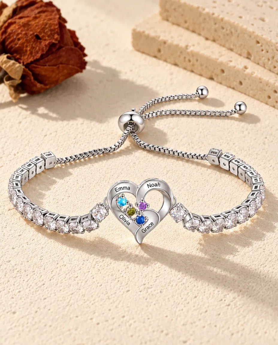 Personalized Birthstone Bracelet for Mom - front view