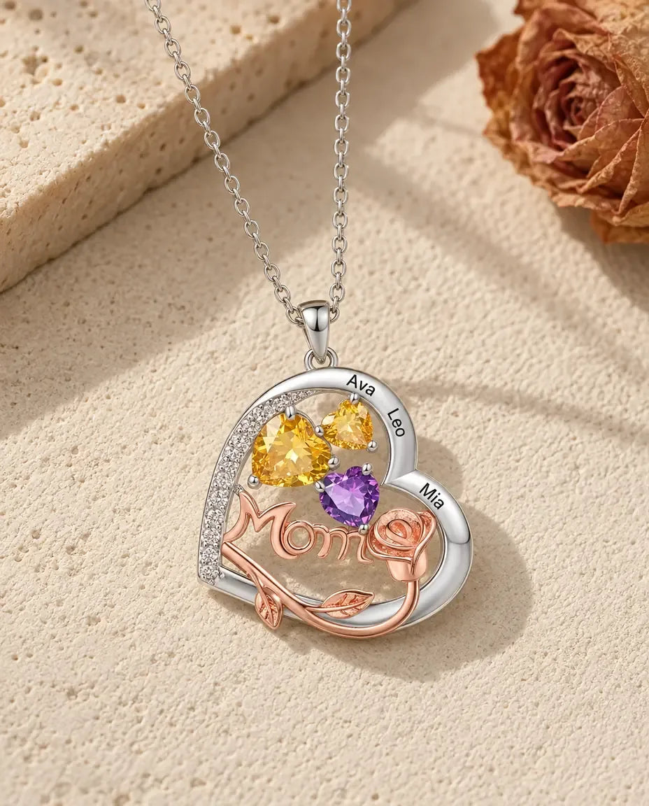 Personalized Heart Mom Necklace - laid flat