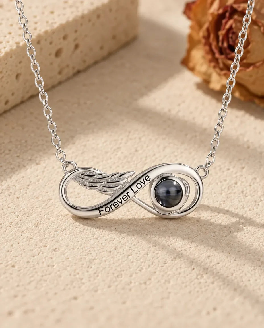 Photo Projection Necklace with Picture Inside - front view in silver